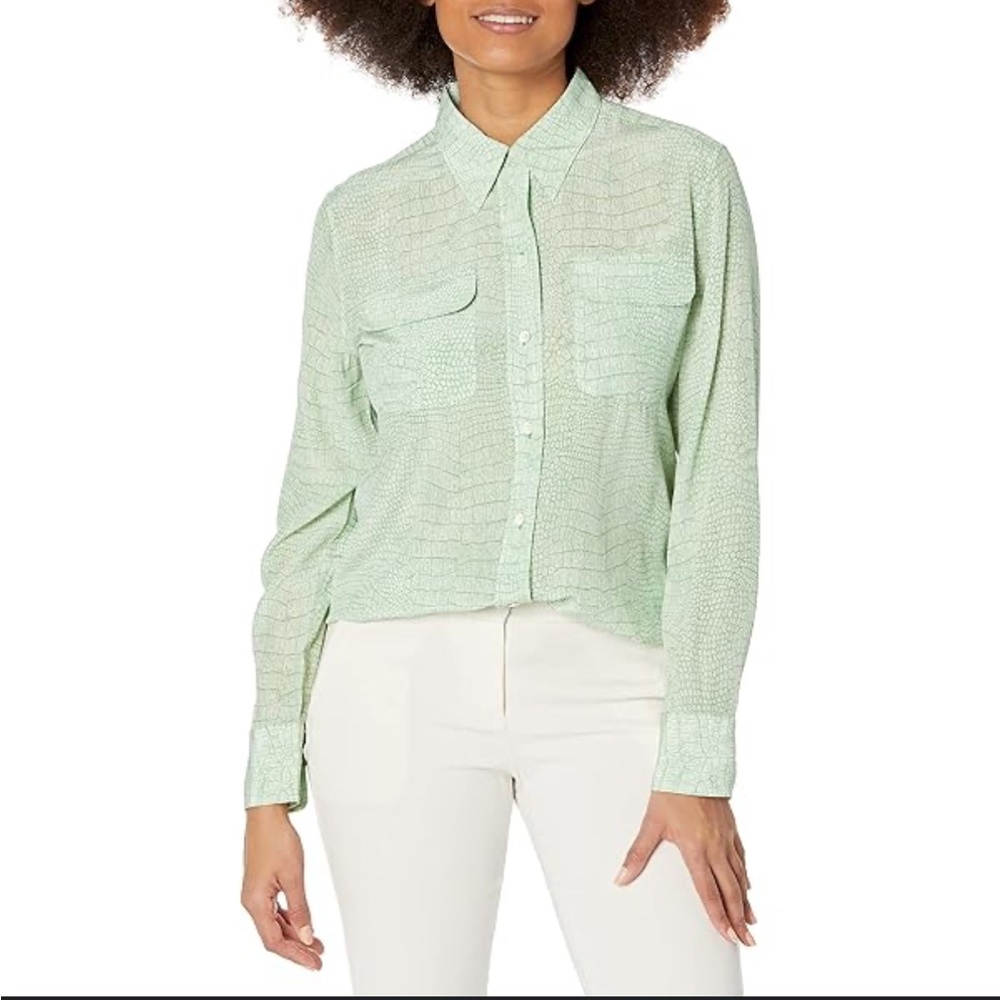 Equipment Leona Green Boxy 100% Silk Button Down‎ Shirt Size Medium